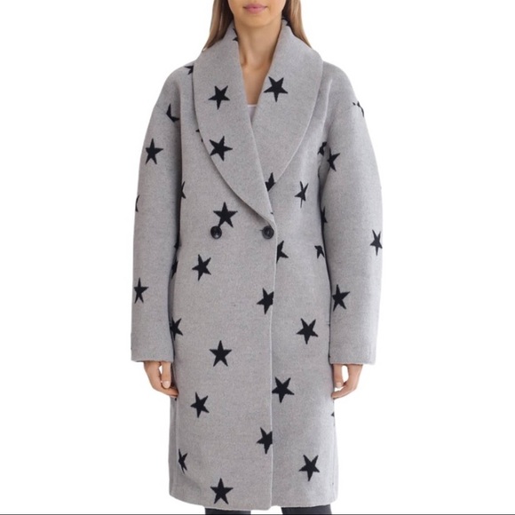 Avec Les Filles Gray Double Face Star Print Cocoon Coat - Picture 4 of 13